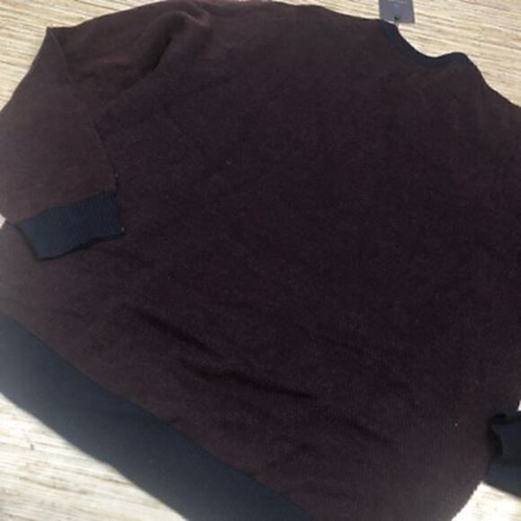 V-53 Toscano Mens Pullover Sweater Merino Wool Blend Crew MIDNIGHT BLUE /RED XL - Picture 2 of 4